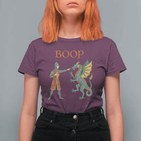 Funny Boop Medieval Knight Poking Dragon Graphic T Shirt For Women Vintage Renaissance Faire Fantasy Meme