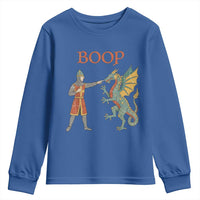 Funny Boop Medieval Knight Poking Dragon Graphic Youth Sweatshirt Vintage Renaissance Faire Fantasy Meme