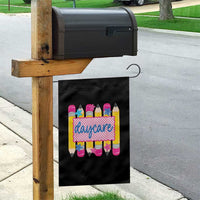 Cute Daycare Teacher Yellow Pencils Graphic Garden Flag Retro Back to School Childcare Gift