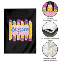 Cute Daycare Teacher Yellow Pencils Graphic Garden Flag Retro Back to School Childcare Gift