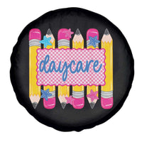 Cute Daycare Teacher Yellow Pencils Graphic Spare Tire Cover Retro Back to School Childcare Gift
