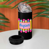 Cute Daycare Teacher Yellow Pencils Graphic 4 in 1 Can Cooler Tumbler Retro Back to School Childcare Gift