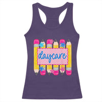 Cute Daycare Teacher Yellow Pencils Graphic Racerback Tank Top Retro Back to School Childcare Gift