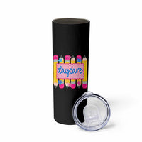 Cute Daycare Teacher Yellow Pencils Graphic Skinny Tumbler Retro Back to School Childcare Gift