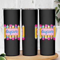 Cute Daycare Teacher Yellow Pencils Graphic Skinny Tumbler Retro Back to School Childcare Gift