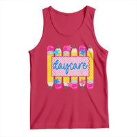 Cute Daycare Teacher Yellow Pencils Graphic Tank Top Retro Back to School Childcare Gift