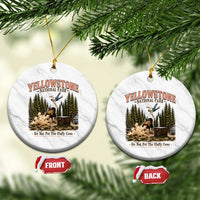 Do Not Pet The Fluffy Cows Yellowstone National Park Ceramic Ornament Funny Vintage Bison Tourist Attack Graphic