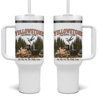 Do Not Pet The Fluffy Cows Yellowstone National Park Tumbler With Handle Funny Vintage Bison Tourist Attack Graphic