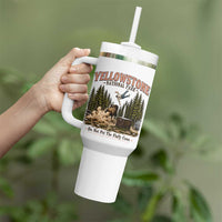 Do Not Pet The Fluffy Cows Yellowstone National Park Tumbler With Handle Funny Vintage Bison Tourist Attack Graphic