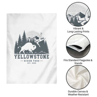 Yellowstone Bison Toss Est 2026 Garden Flag Funny Sarcastic Tourist National Park Badge Graphic