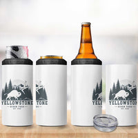 Yellowstone Bison Toss Est 2026 4 in 1 Can Cooler Tumbler Funny Sarcastic Tourist National Park Badge Graphic