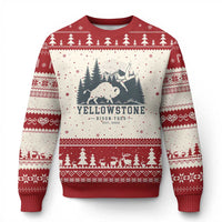 Yellowstone Bison Toss Est 2026 Ugly Christmas Sweater Funny Sarcastic Tourist National Park Badge Graphic