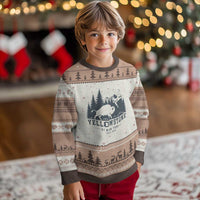 Yellowstone Bison Toss Est 2026 Ugly Christmas Sweater Funny Sarcastic Tourist National Park Badge Graphic