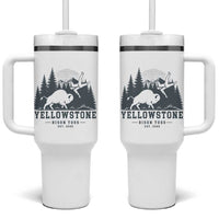 Yellowstone Bison Toss Est 2026 Tumbler With Handle Funny Sarcastic Tourist National Park Badge Graphic