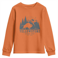 Yellowstone Bison Toss Est 2026 Youth Sweatshirt Funny Sarcastic Tourist National Park Badge Graphic