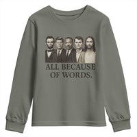 All Because of Words Youth Sweatshirt Tribute to Truth Tellers Freedom Defender - Wonder Print Shop