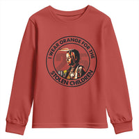 I Wear Orange For The 215 Stolen Children Youth Sweatshirt Indigenous Girl Orange Shirt Day - Wonder Print Shop