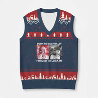 Funny Tuff Baby Grindset Meme V-Neck Knit Sweater Vest Born to Dilly Dally Forced to Lock In - Wonder Print Shop