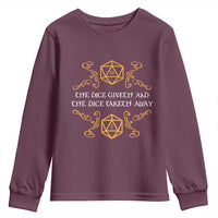 The Dice Giveth and the Dice Taketh Away RPG Quote Youth Sweatshirt Classic Tabletop Dice Humor Fantasy Roleplay Fans - Wonder Print Shop