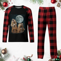 Funny Three Groundhog Meme Plaid Pajama Set Woodchucks Under The Moon - Wonder Print Shop