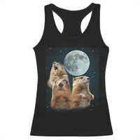 Funny Three Groundhog Meme Racerback Tank Top Woodchucks Under The Moon
