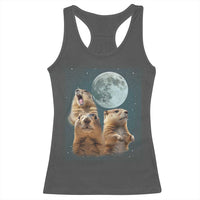 Funny Three Groundhog Meme Racerback Tank Top Woodchucks Under The Moon