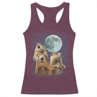 Funny Three Groundhog Meme Racerback Tank Top Woodchucks Under The Moon