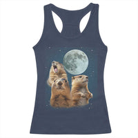 Funny Three Groundhog Meme Racerback Tank Top Woodchucks Under The Moon