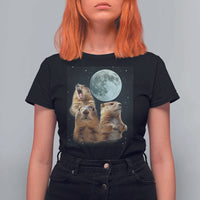 Funny Three Groundhog Meme T Shirt For Women Woodchucks Under The Moon