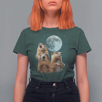 Funny Three Groundhog Meme T Shirt For Women Woodchucks Under The Moon