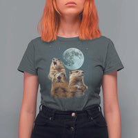 Funny Three Groundhog Meme T Shirt For Women Woodchucks Under The Moon