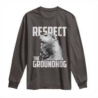 Respect The Groundhog Long Sleeve Shirt Funny Woodchuck Shadow Meteorlogy