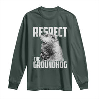 Respect The Groundhog Long Sleeve Shirt Funny Woodchuck Shadow Meteorlogy
