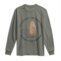 Groundhog Meteorology Long Sleeve Shirt Respect The Shadow Est 1887 Funny Woodchuck
