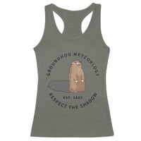 Groundhog Meteorology Racerback Tank Top Respect The Shadow Est 1887 Funny Woodchuck