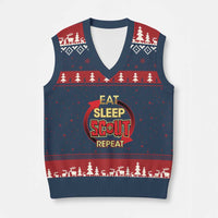 Funny Scout V-Neck Knit Sweater Vest Eat Sleep Scout Repeat Scouting Lovers Camping Hiking Outdoors - Wonder Print Shop