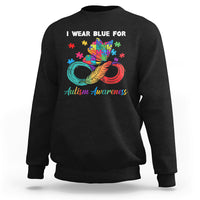 Black autism awareness sweatshirt with colorful puzzle feather graphic and crew neck