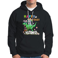 Kids black Easter dinosaur dabbing graphic hoodie with front pocket and drawstring hood