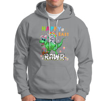 Kids sport gray Easter dinosaur dabbing graphic hoodie with front pocket and drawstring hood