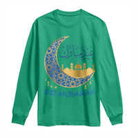 Eid Mubarak Crescent Moon Mosque Long Sleeve Shirt Arabic Calligraphy Islamic Celebration Gift