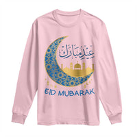 Eid Mubarak Crescent Moon Mosque Long Sleeve Shirt Arabic Calligraphy Islamic Celebration Gift