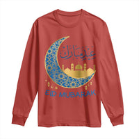 Eid Mubarak Crescent Moon Mosque Long Sleeve Shirt Arabic Calligraphy Islamic Celebration Gift