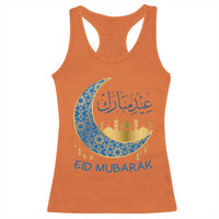 Eid Mubarak Crescent Moon Mosque Racerback Tank Top Arabic Calligraphy Islamic Celebration Gift
