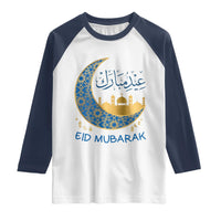 Eid Mubarak Crescent Moon Mosque Raglan Shirt Arabic Calligraphy Islamic Celebration Gift