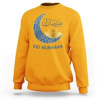 Eid Mubarak Crescent Moon Mosque Sweatshirt Arabic Calligraphy Islamic Celebration Gift