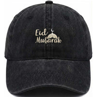 Eid Mubarak Mosque Silhouette Washed Cotton Baseball Cap Islamic Holiday Celebration