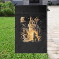 Mystical Moonlit Bunny Graphic Garden Flag Glowing Rabbit Under Full Moon Waterfall Nature Scene