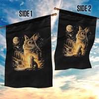 Mystical Moonlit Bunny Graphic Garden Flag Glowing Rabbit Under Full Moon Waterfall Nature Scene
