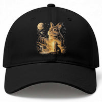 Mystical Moonlit Bunny Graphic Baseball Cap Glowing Rabbit Under Full Moon Waterfall Nature Scene