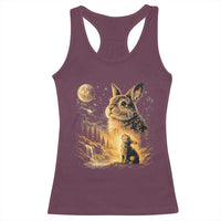 Mystical Moonlit Bunny Graphic Racerback Tank Top Glowing Rabbit Under Full Moon Waterfall Nature Scene